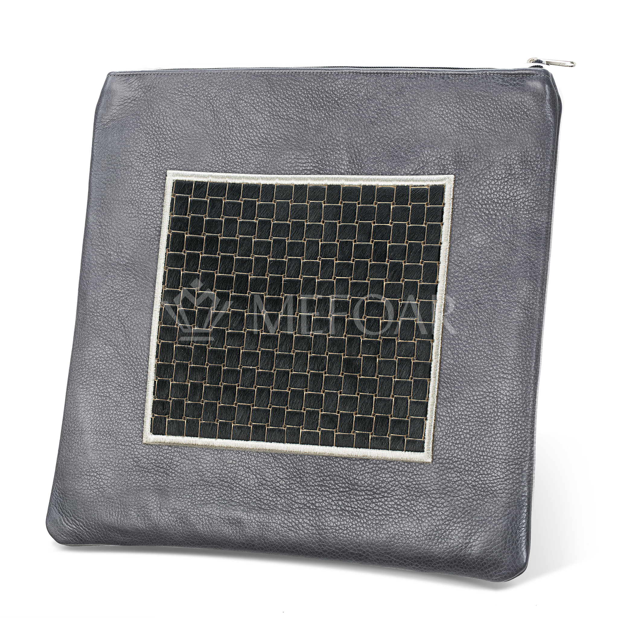 328-Black Woven Fur With Leather