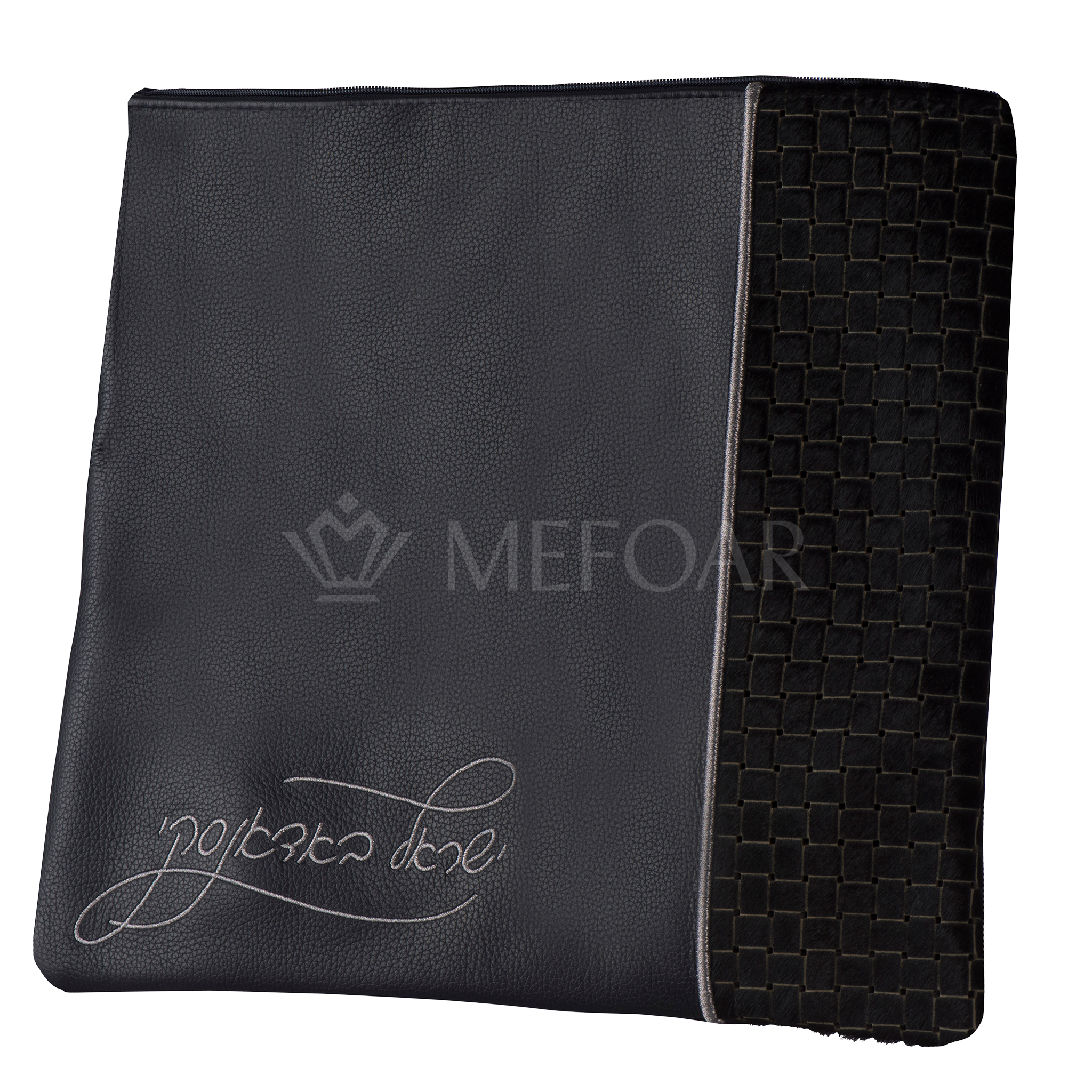 329-Black Leather with Woven Fur