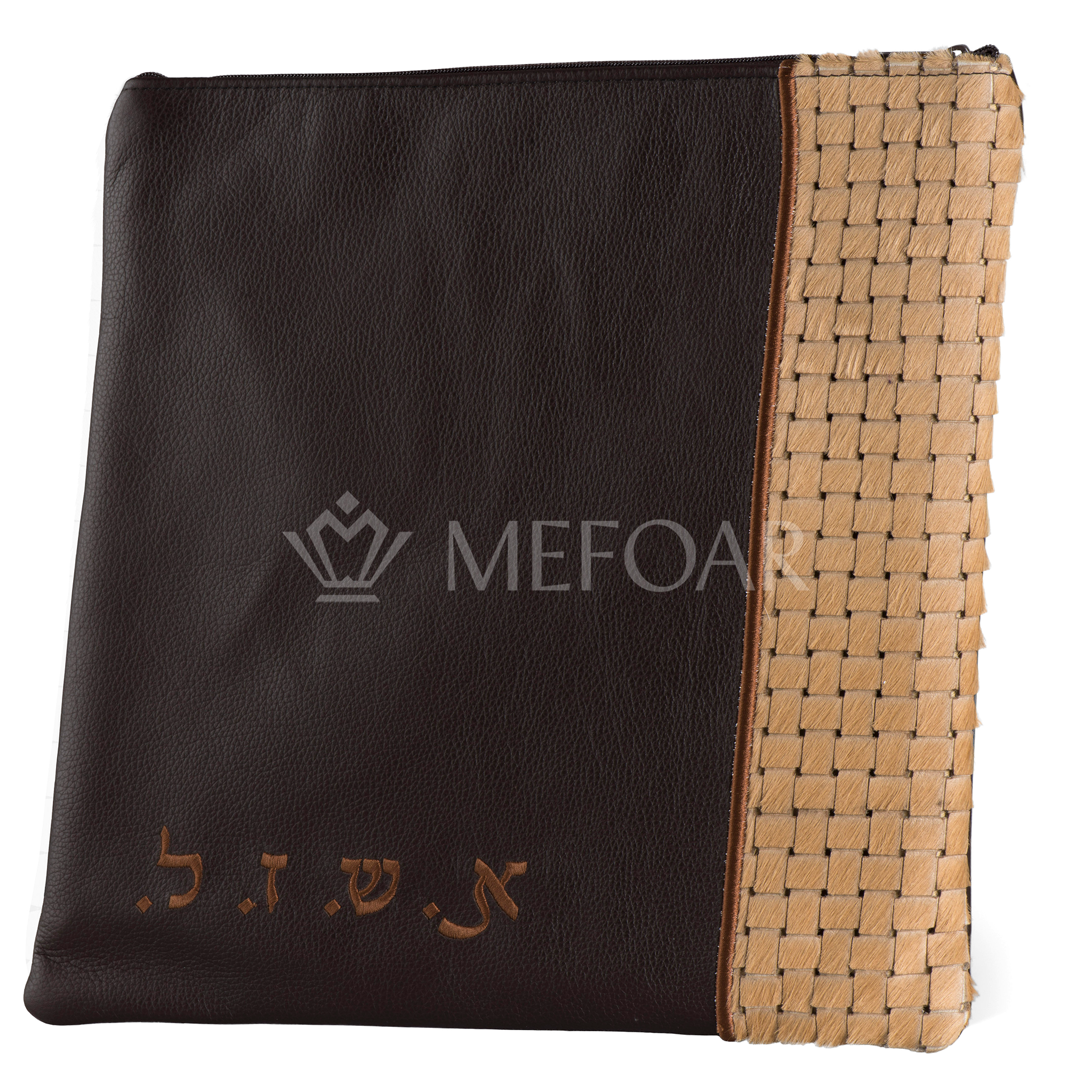 329-Black Leather with Woven Fur