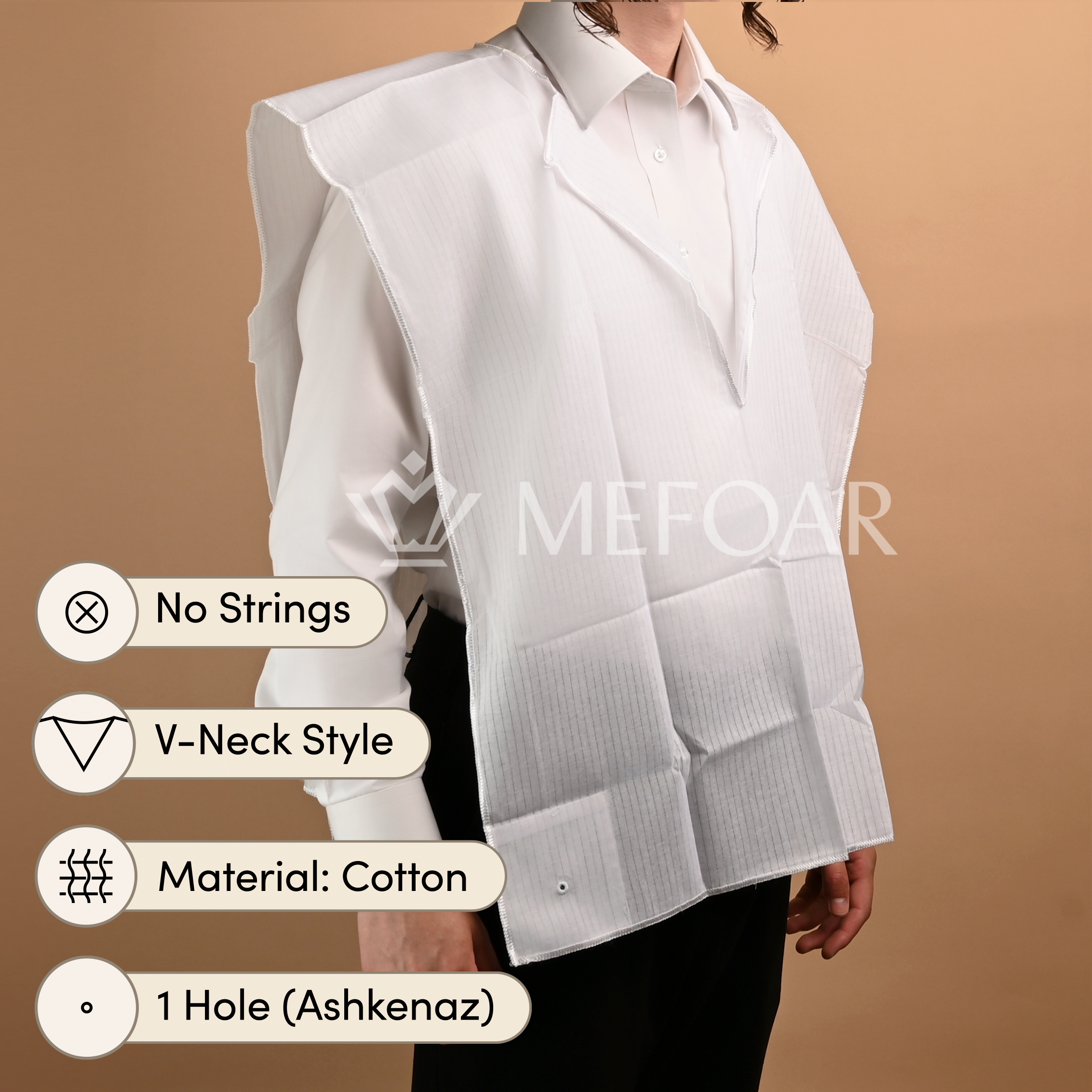 Cotton Tzitzis, V-Neck, 1 Hole