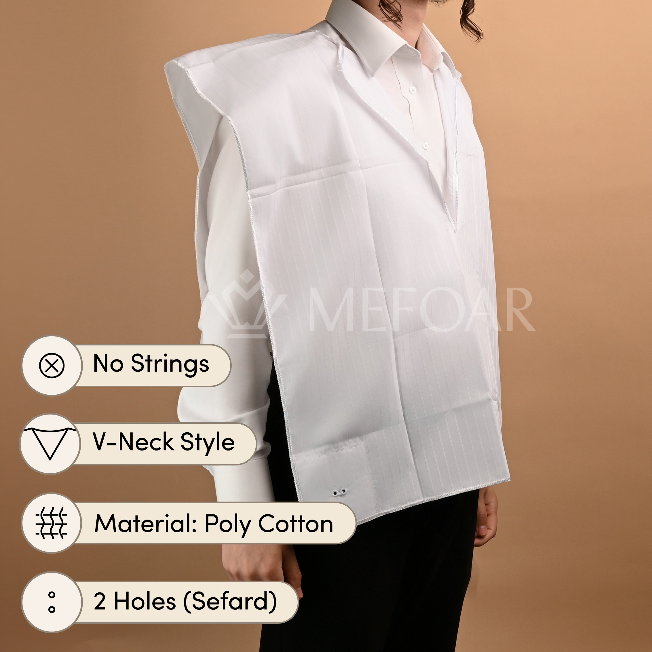 Poly Cotton Tzitzis, V-Neck, 2 Hole