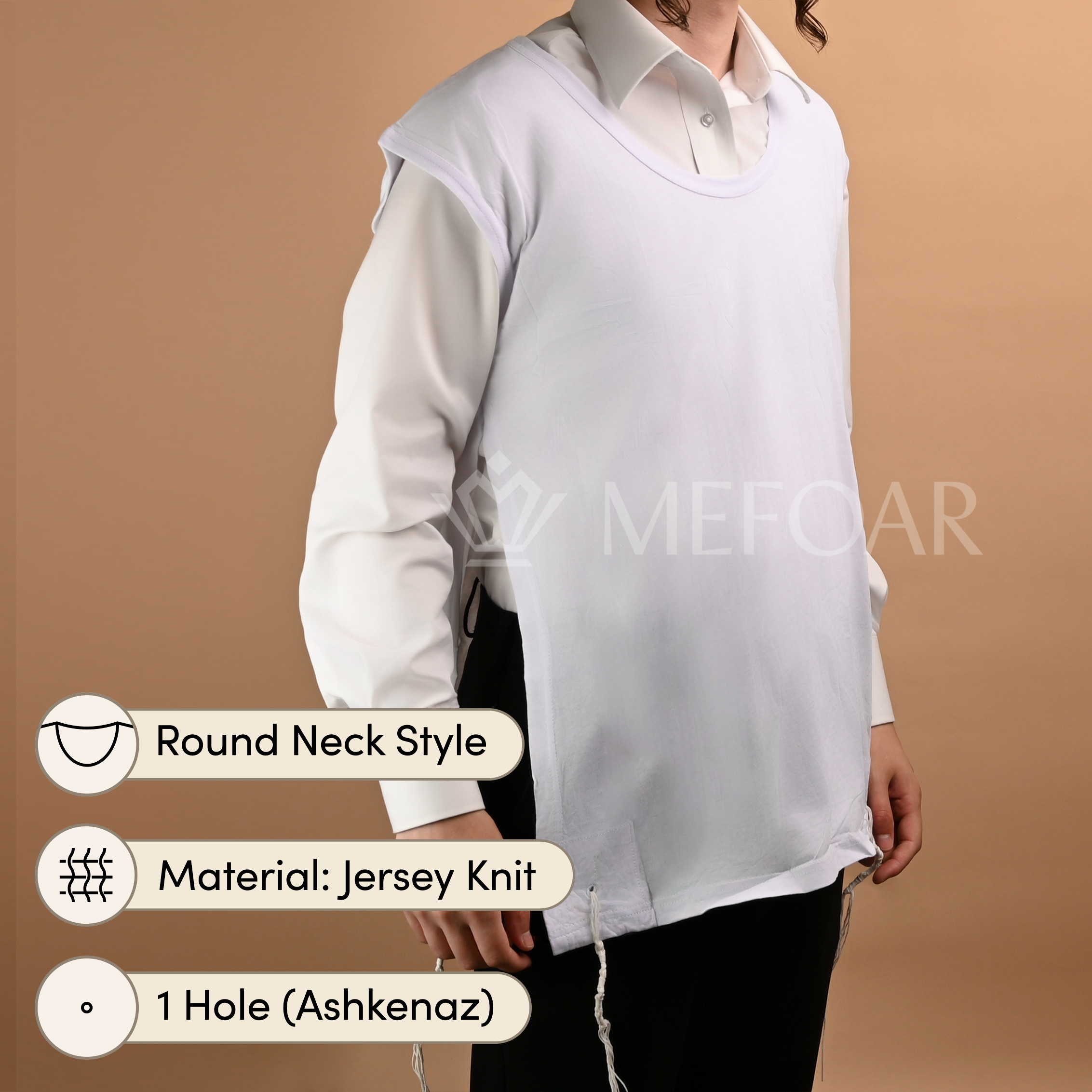 Undershirt Tzitzis, Round Neck, 1 Hole, Meyuchad Strings – Mefoar Fine ...
